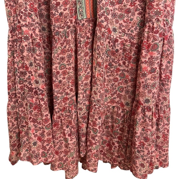 J.Jill Pink Green Floral V-neck Flounced Hem Sleeveless Maxi Dress - Picture 11 of 14